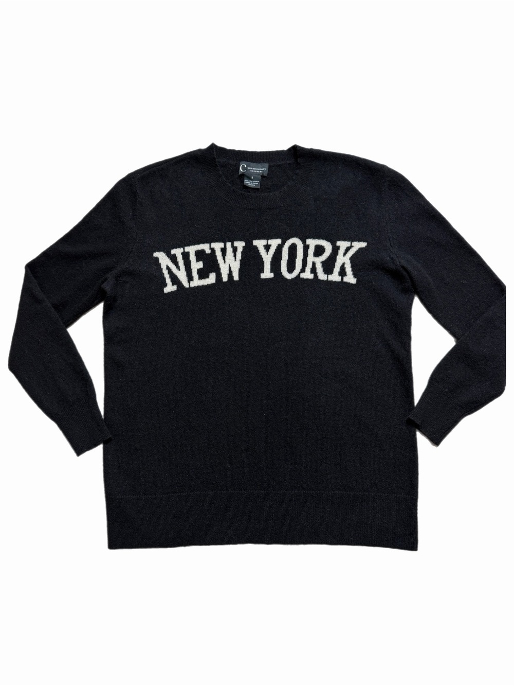 Bloomingdales Cashmere New York Intarsia Black Sweater S/M Crewneck Holiday